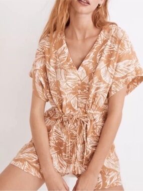 Madewell Mustard Yellow and White Leaf-Print Jumpsuit